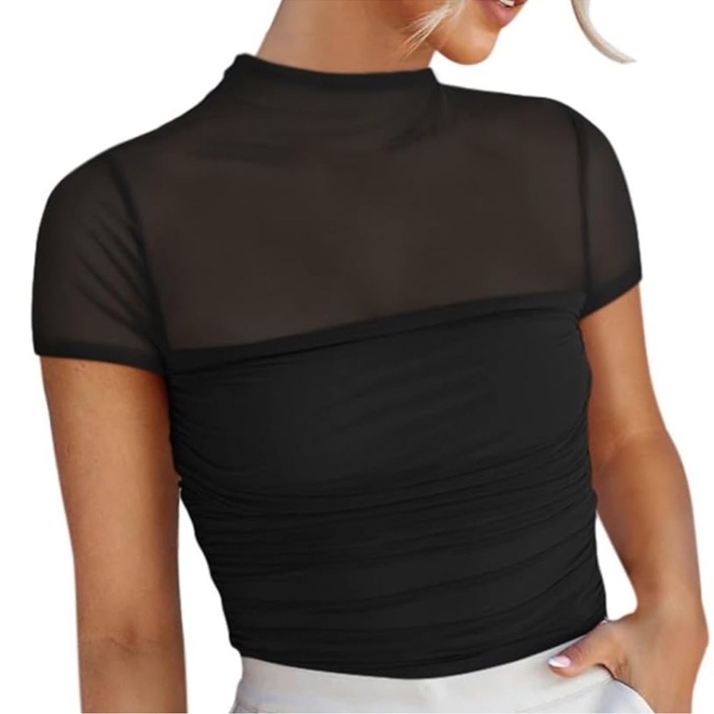 NWT REORIA Women’s Sheer Mesh Ruched Bodysuit – Medium